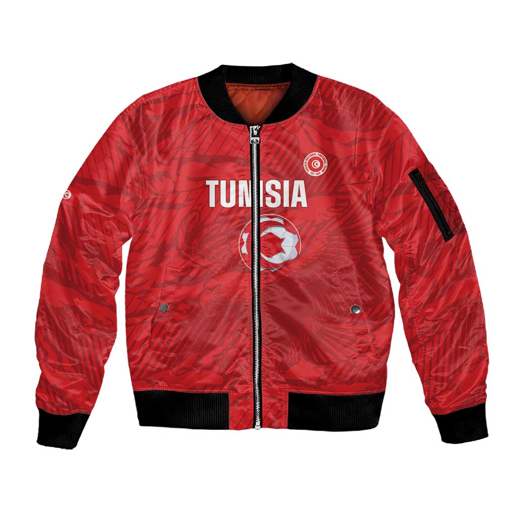 Custom Tunisia Football Sleeve Zip Bomber Jacket 2026 Eagles of Carthage Red Grunge - African Pride