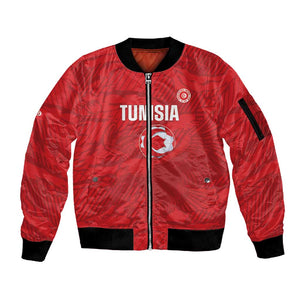 Custom Tunisia Football Sleeve Zip Bomber Jacket 2026 Eagles of Carthage Red Grunge - African Pride