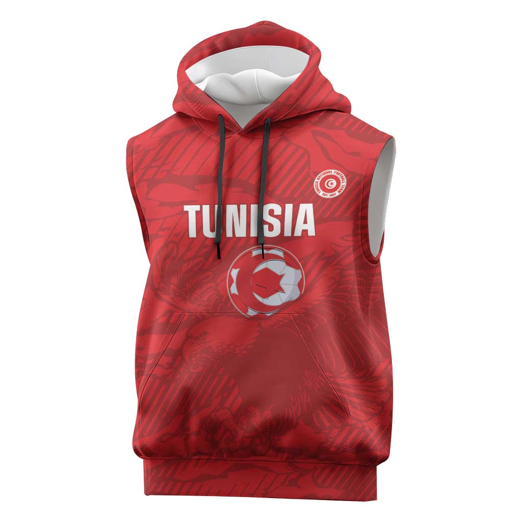 Custom Tunisia Football Sleeveless Hoodie 2026 Eagles of Carthage Red Grunge - African Pride