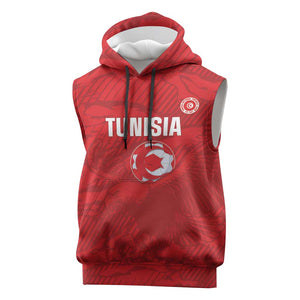 Custom Tunisia Football Sleeveless Hoodie 2026 Eagles of Carthage Red Grunge - African Pride