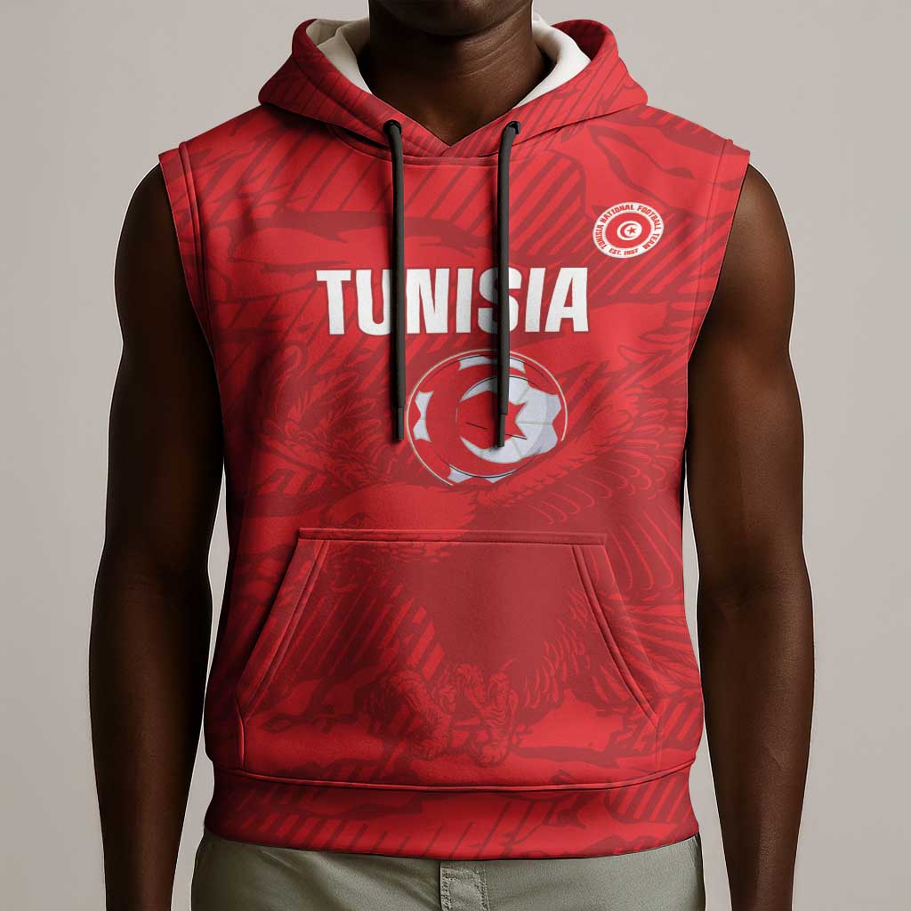 Custom Tunisia Football Sleeveless Hoodie 2026 Eagles of Carthage Red Grunge - African Pride