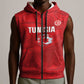Custom Tunisia Football Sleeveless Zip Hoodie 2026 Eagles of Carthage Red Grunge - African Pride