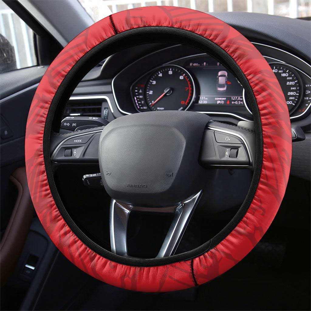 Tunisia Football Steering Wheel Cover 2026 Eagles of Carthage Red Grunge - African Pride