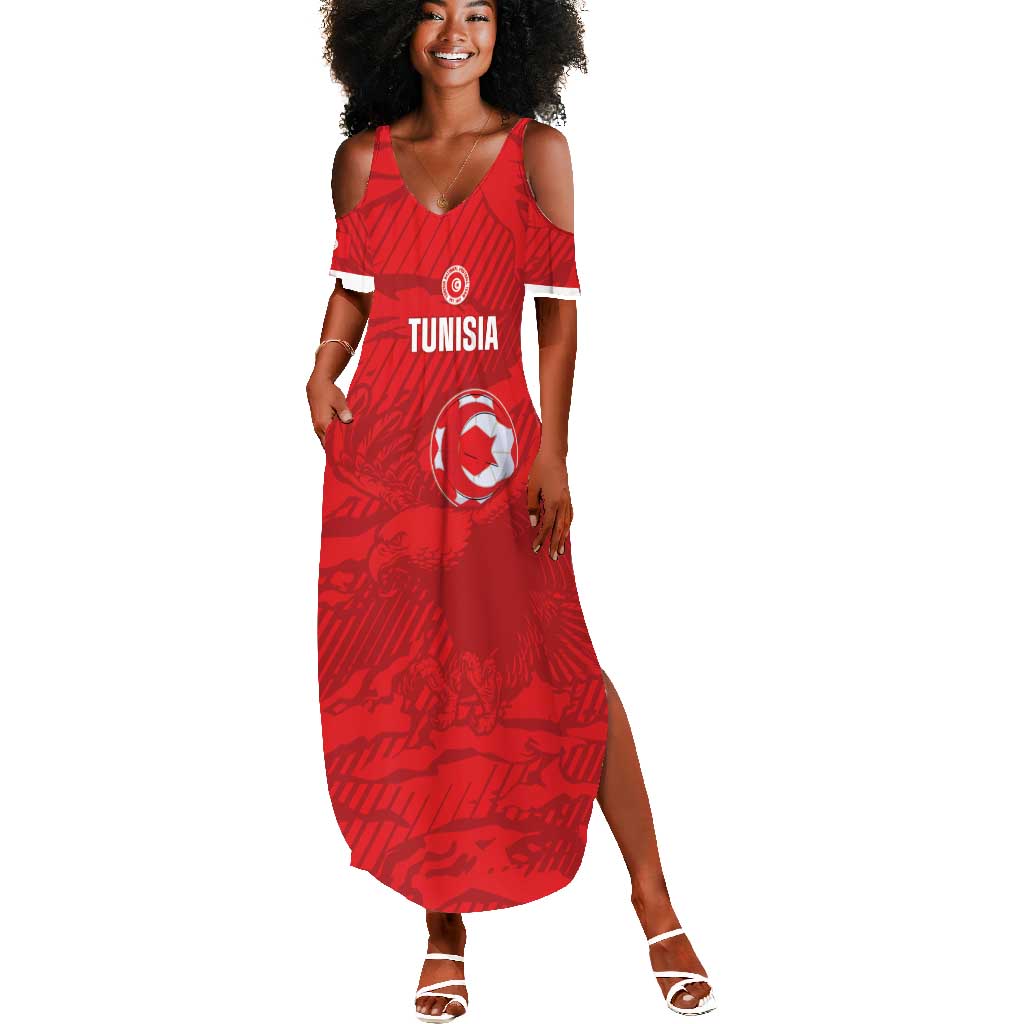Custom Tunisia Football Summer Maxi Dress 2026 Eagles of Carthage Red Grunge LT14