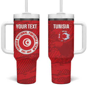 Custom Tunisia Football Tumbler With Handle 2026 Eagles of Carthage Red Grunge - African Pride