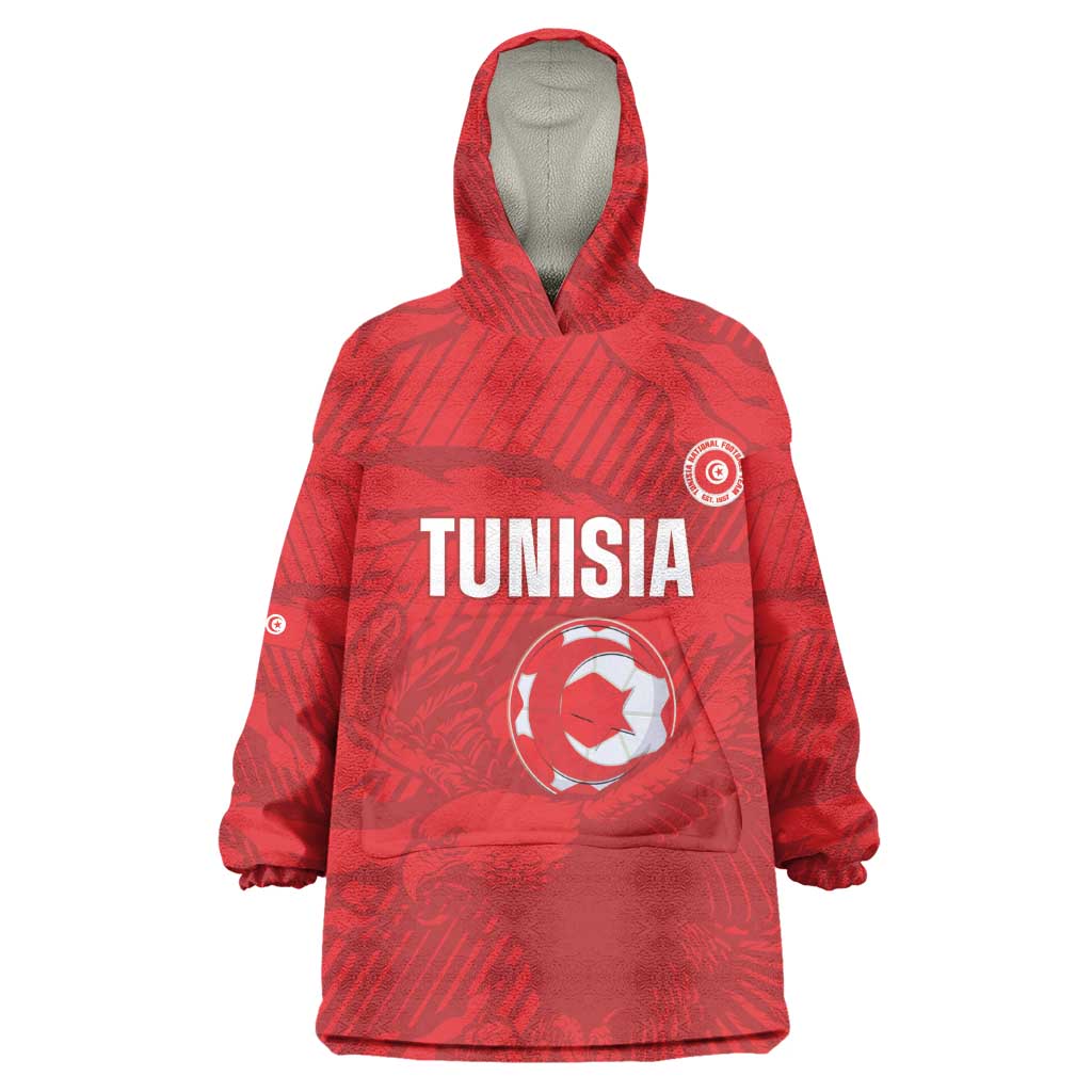 Custom Tunisia Football Wearable Blanket Hoodie 2026 Eagles of Carthage Red Grunge - African Pride