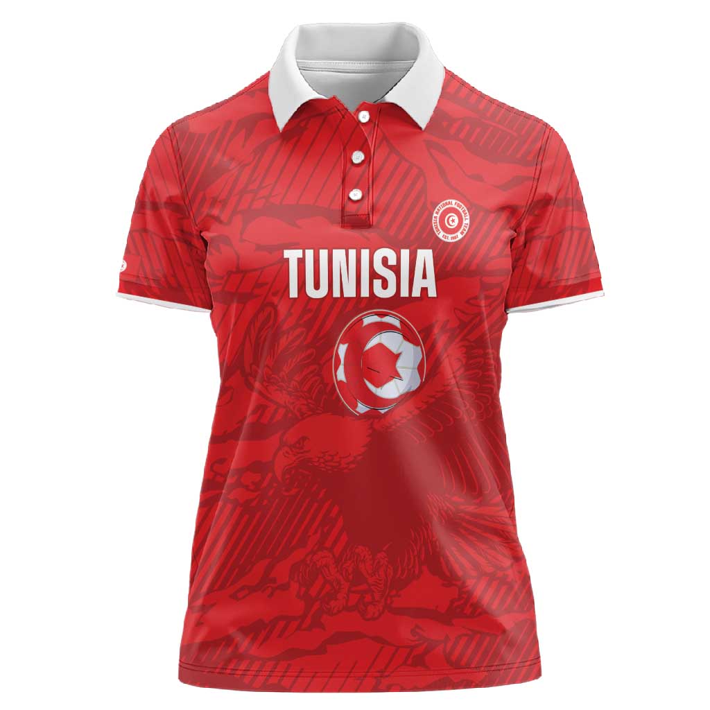 Custom Tunisia Football Women Polo Shirt 2026 Eagles of Carthage Red Grunge - African Pride
