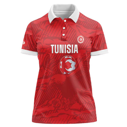 Custom Tunisia Football Women Polo Shirt 2026 Eagles of Carthage Red Grunge LT14