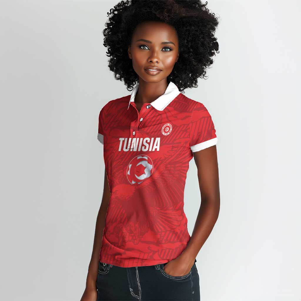 Custom Tunisia Football Women Polo Shirt 2026 Eagles of Carthage Red Grunge LT14