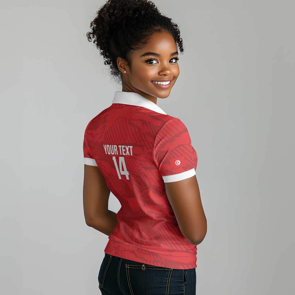 Custom Tunisia Football Women Polo Shirt 2026 Eagles of Carthage Red Grunge LT14
