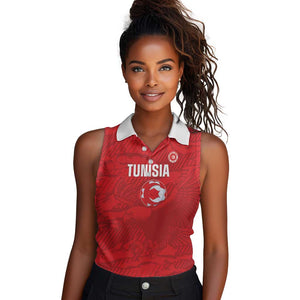Custom Tunisia Football Women Sleeveless Polo Shirt 2026 Eagles of Carthage Red Grunge - African Pride