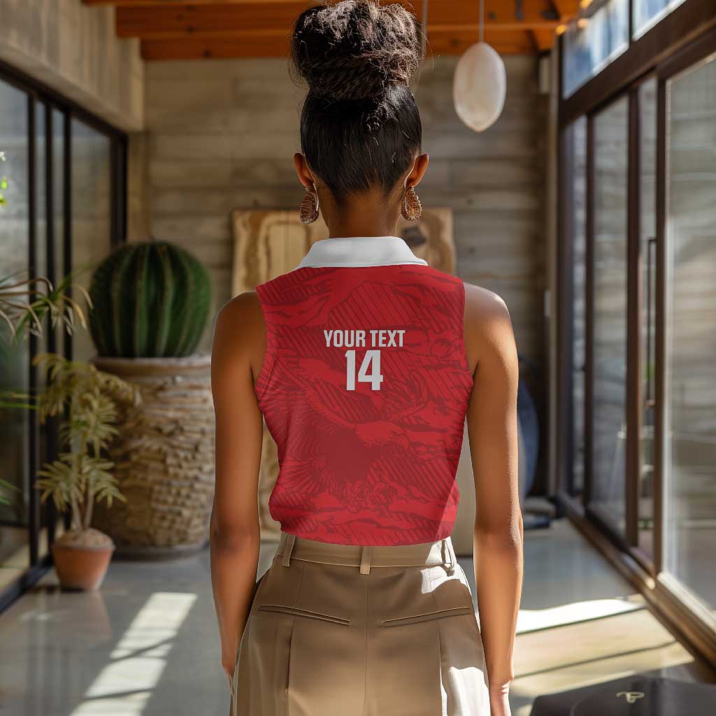 Custom Tunisia Football Women Sleeveless Polo Shirt 2026 Eagles of Carthage Red Grunge - African Pride