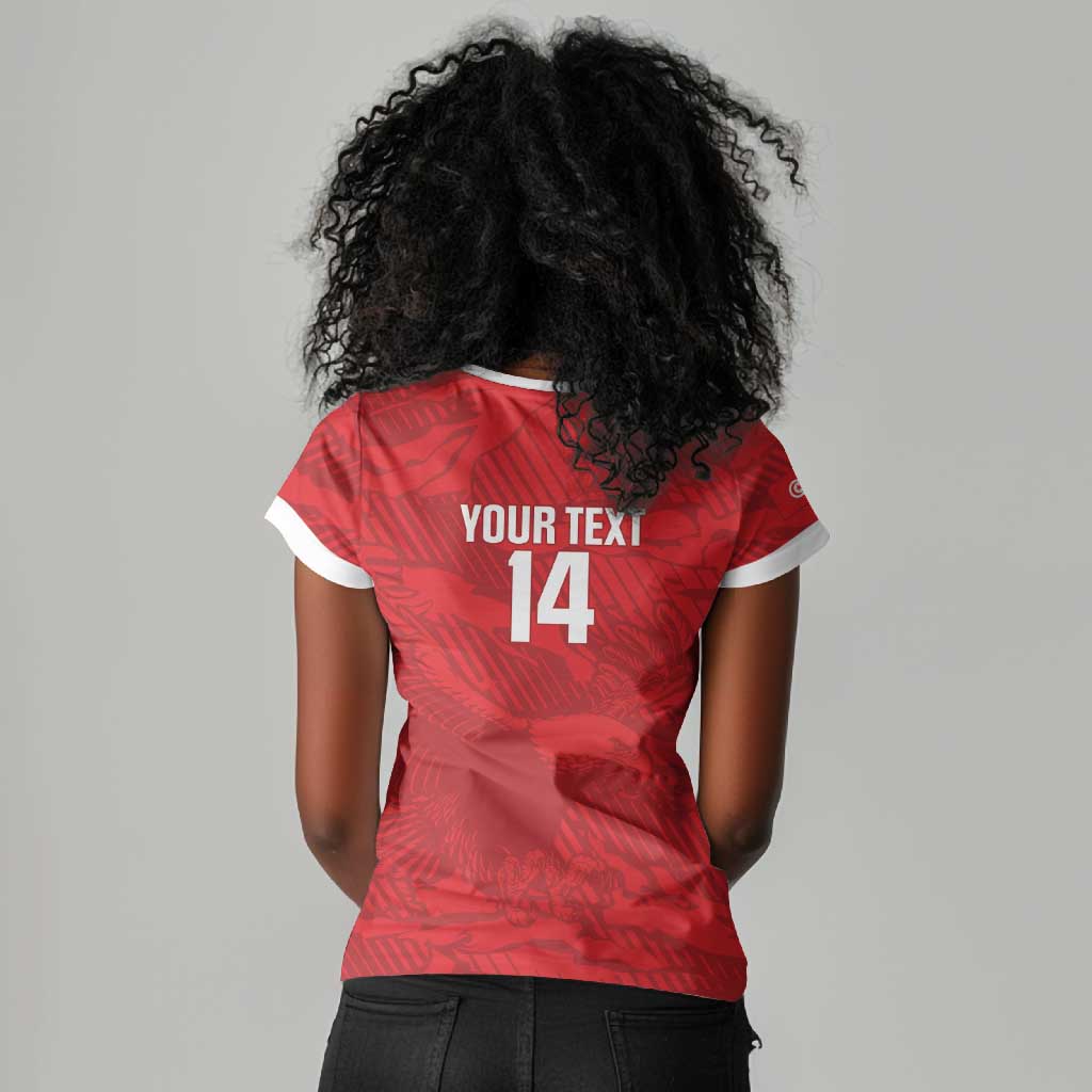 Custom Tunisia Football Women V-Neck T-Shirt 2026 Eagles of Carthage Red Grunge LT14