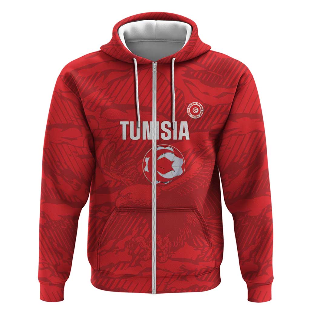 Custom Tunisia Football Zip Hoodie 2026 Eagles of Carthage Red Grunge - African Pride