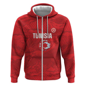Custom Tunisia Football Zip Hoodie 2026 Eagles of Carthage Red Grunge - African Pride