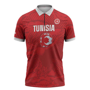Custom Tunisia Football Zipper Polo Shirt 2026 Eagles of Carthage Red Grunge - African Pride