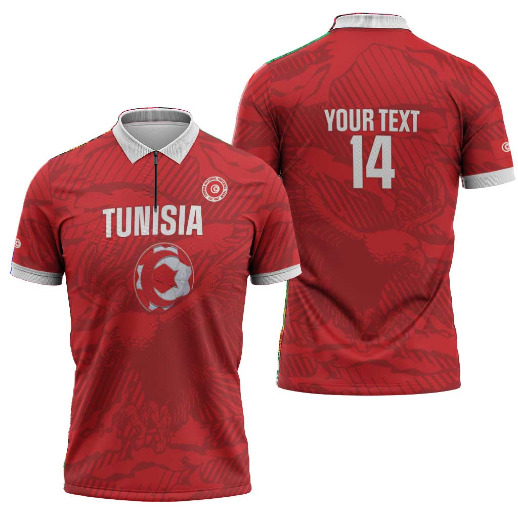 Custom Tunisia Football Zipper Polo Shirt 2026 Eagles of Carthage Red Grunge - African Pride