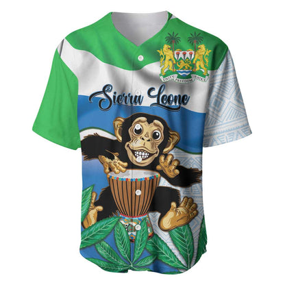 Personalised Afro Sierra Leone Baseball Jersey Chimp With Drum - Happy Independence Day
