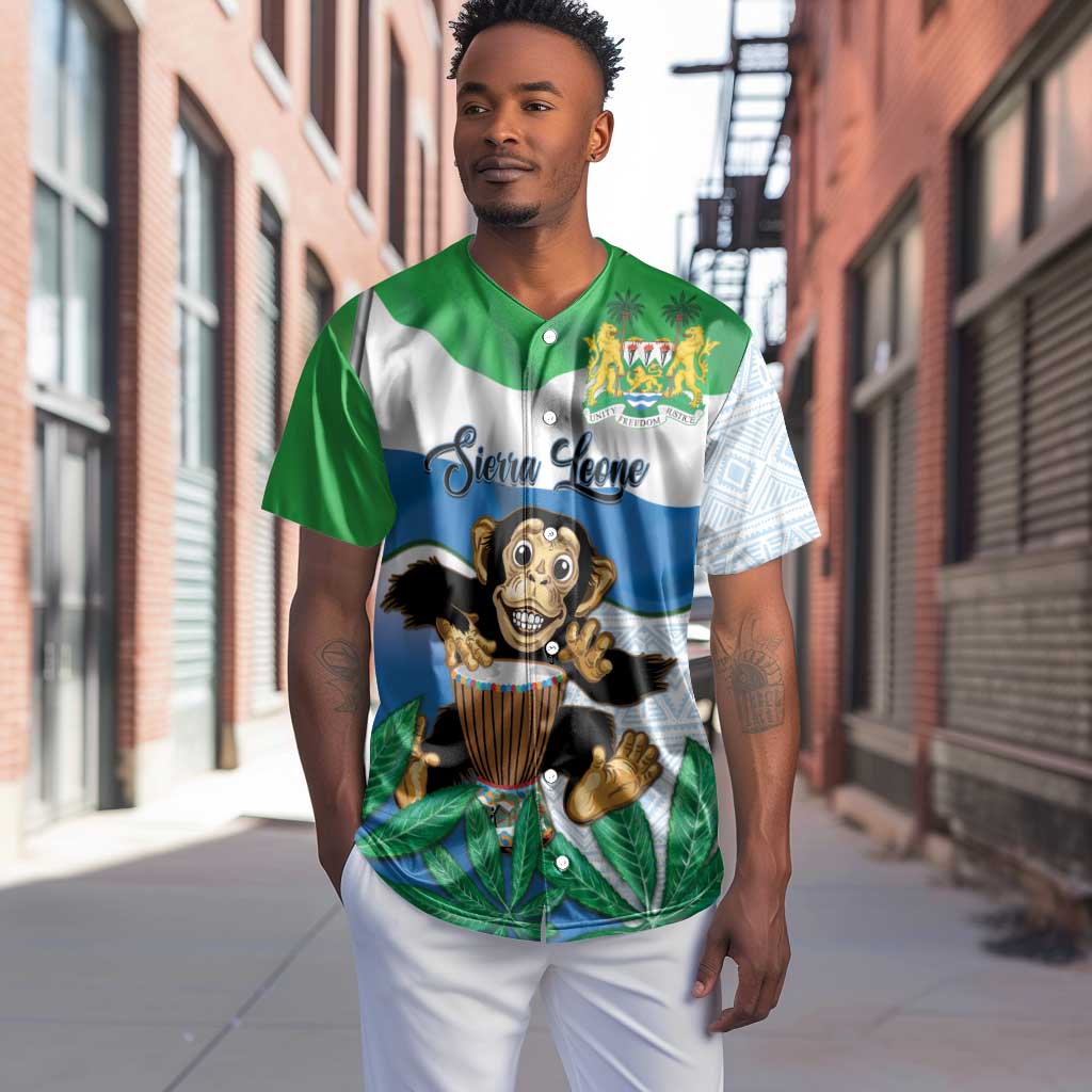 Personalised Afro Sierra Leone Baseball Jersey Chimp With Drum - Happy Independence Day