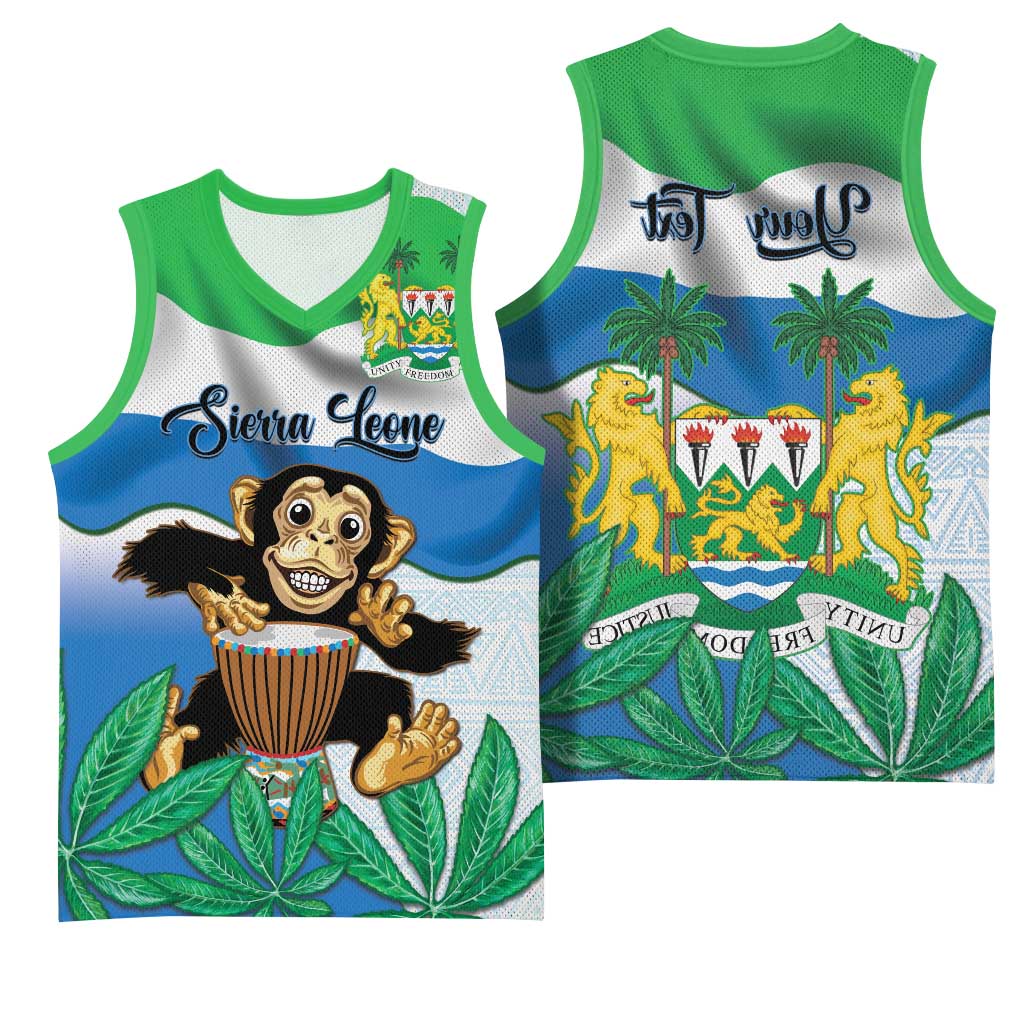 Personalised Afro Sierra Leone Basketball Jersey Chimp With Drum - Happy Independence Day - African Pride