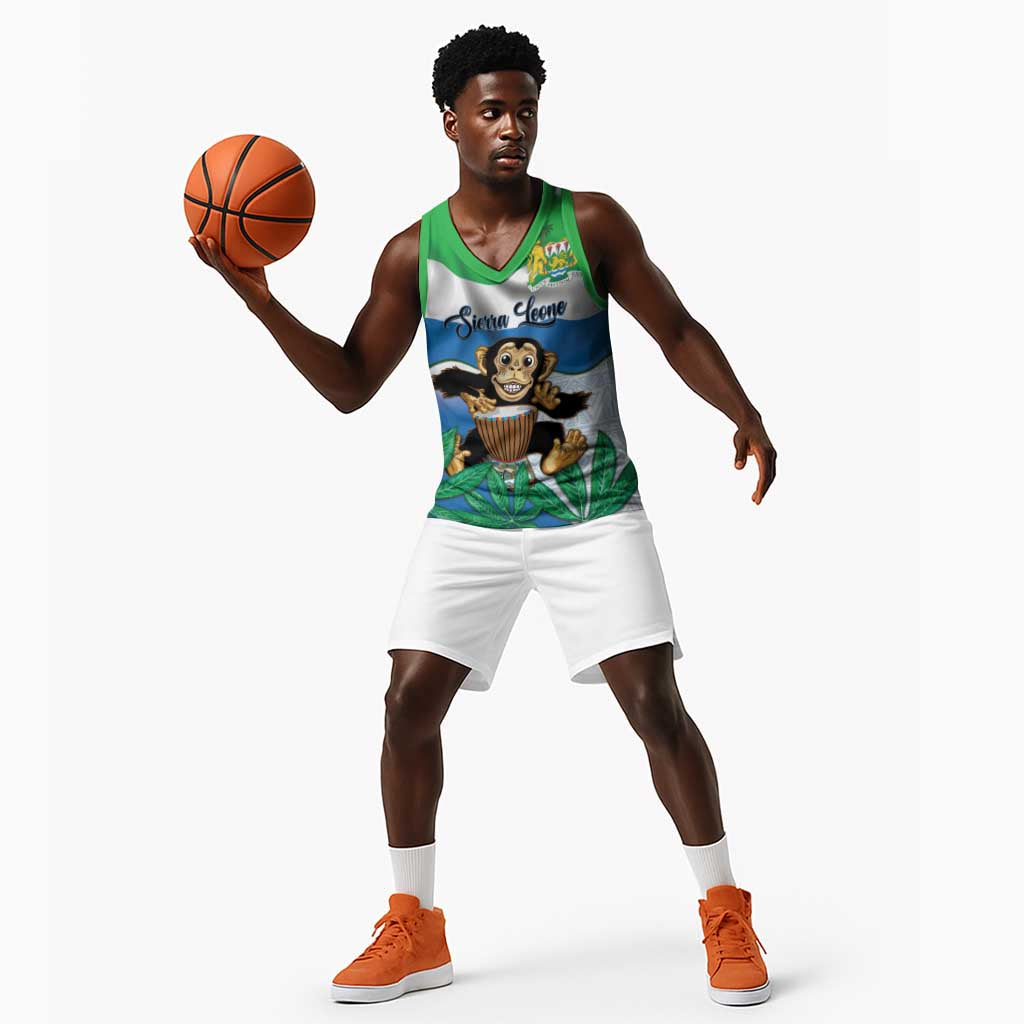 Personalised Afro Sierra Leone Basketball Jersey Chimp With Drum - Happy Independence Day - African Pride