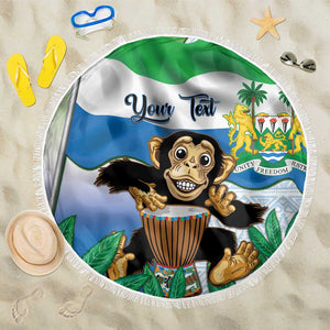 Personalised Afro Sierra Leone Beach Blanket Chimp With Drum - Happy Independence Day