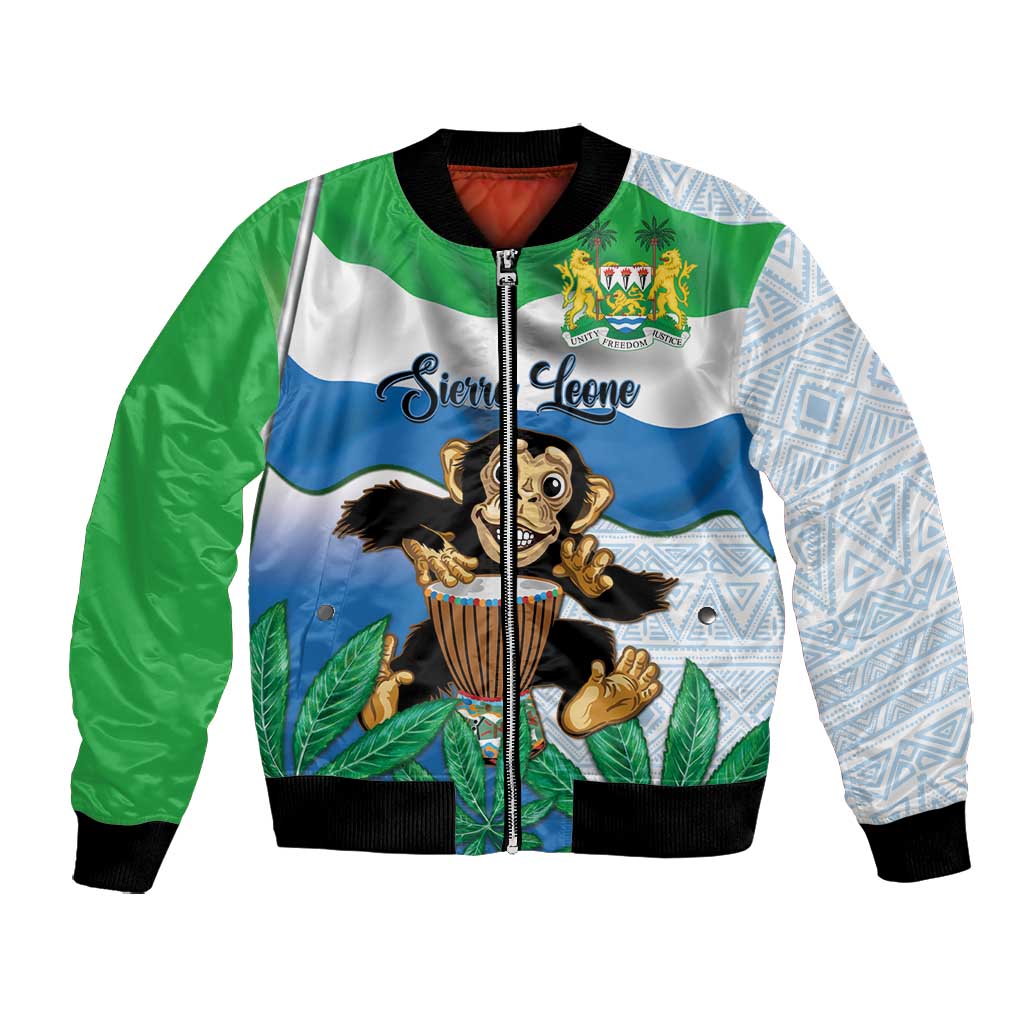 Personalised Afro Sierra Leone Bomber Jacket Chimp With Drum - Happy Independence Day