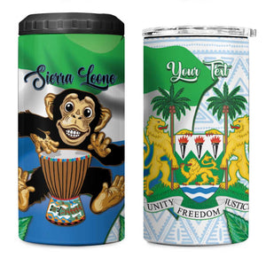 Personalised Afro Sierra Leone 4 in 1 Can Cooler Tumbler Chimp With Drum - Happy Independence Day