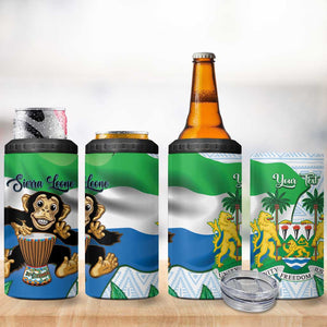 Personalised Afro Sierra Leone 4 in 1 Can Cooler Tumbler Chimp With Drum - Happy Independence Day