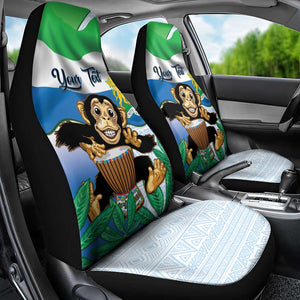 Personalised Afro Sierra Leone Car Seat Cover Chimp With Drum - Happy Independence Day
