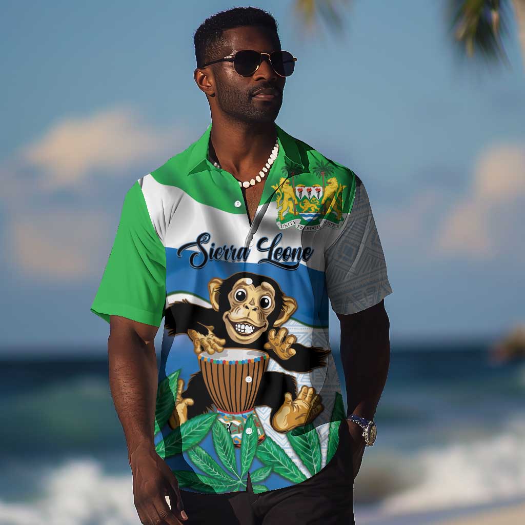 Personalised Afro Sierra Leone Hawaiian Shirt Chimp With Drum - Happy Independence Day
