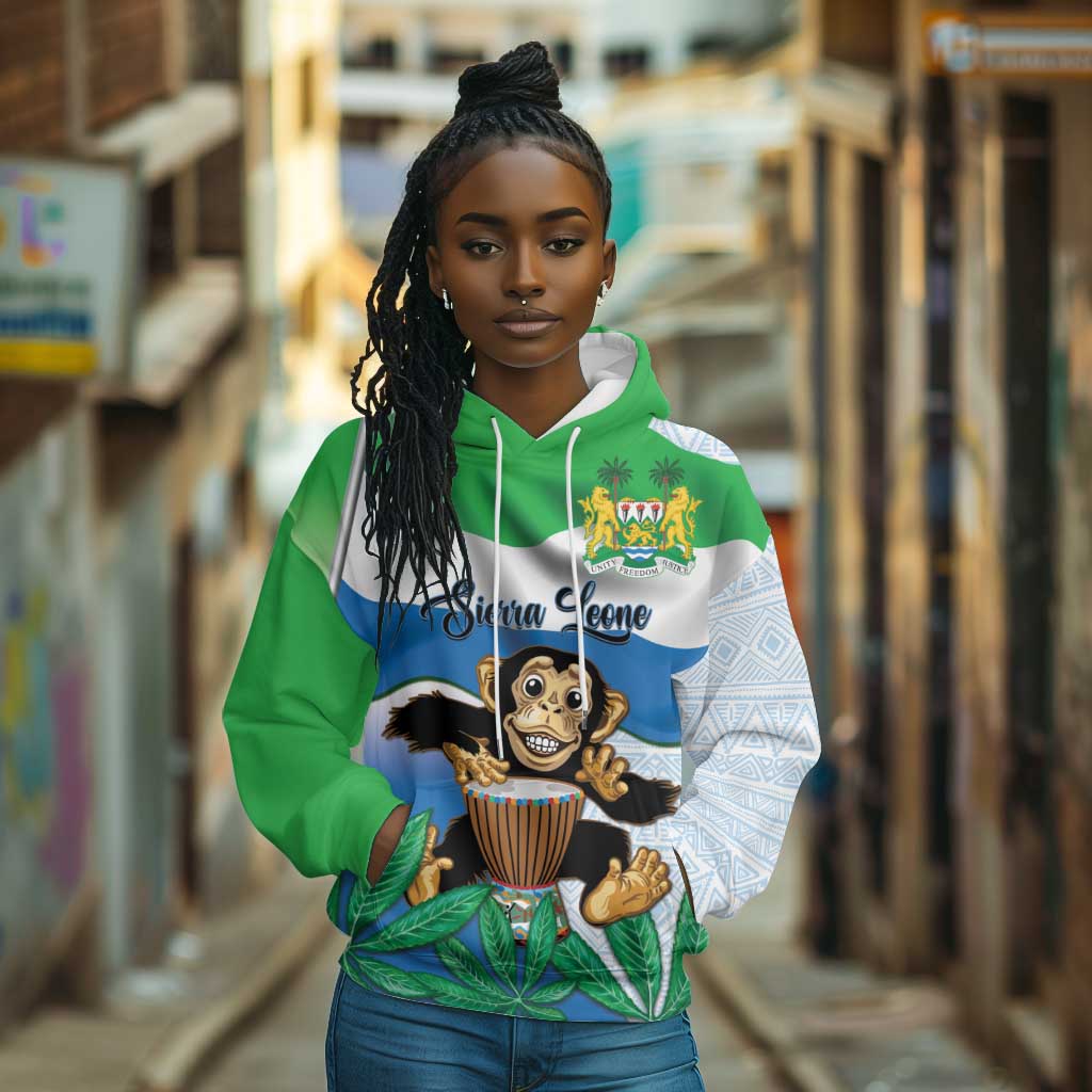 Personalised Afro Sierra Leone Hoodie Chimp With Drum - Happy Independence Day