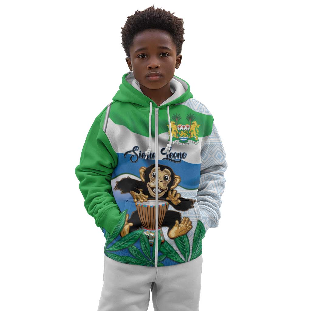 Personalised Afro Sierra Leone Kid Hoodie Chimp With Drum - Happy Independence Day