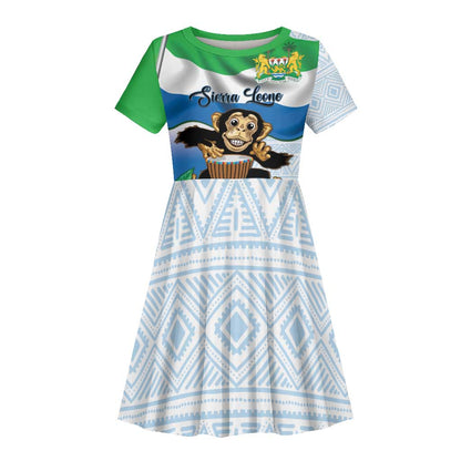 Personalised Afro Sierra Leone Kid Short Sleeve Dress Chimp With Drum - Happy Independence Day