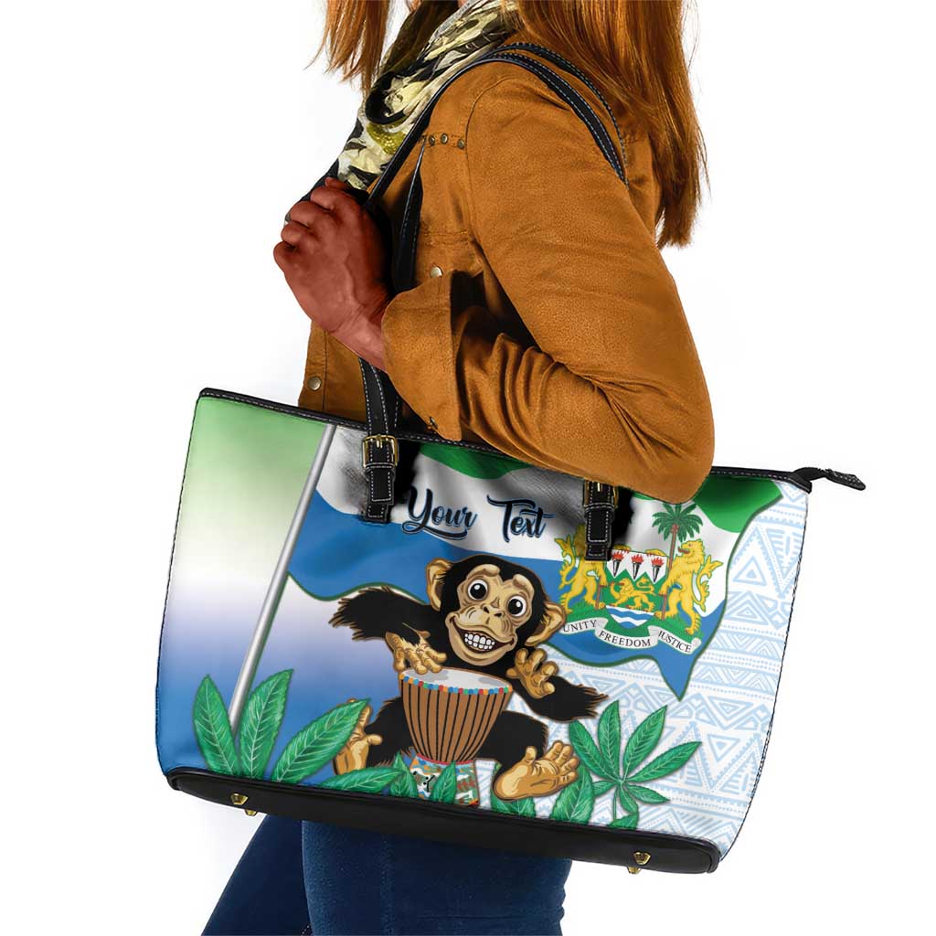 Personalised Afro Sierra Leone Leather Tote Bag Chimp With Drum - Happy Independence Day