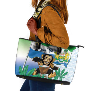 Personalised Afro Sierra Leone Leather Tote Bag Chimp With Drum - Happy Independence Day
