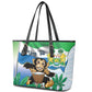 Personalised Afro Sierra Leone Leather Tote Bag Chimp With Drum - Happy Independence Day