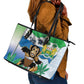 Personalised Afro Sierra Leone Leather Tote Bag Chimp With Drum - Happy Independence Day
