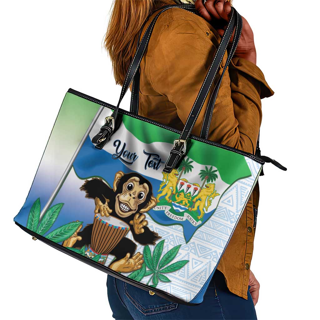 Personalised Afro Sierra Leone Leather Tote Bag Chimp With Drum - Happy Independence Day