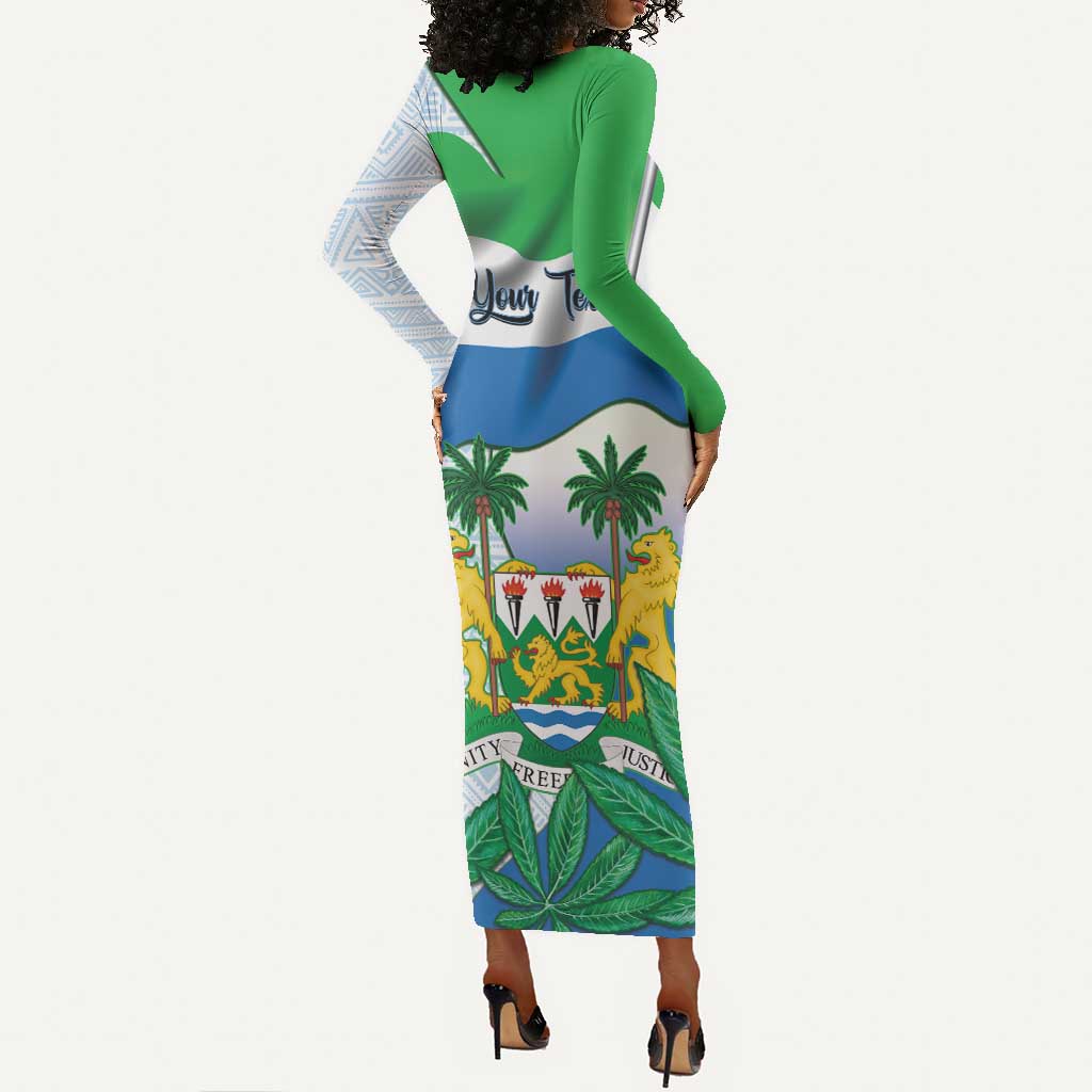 Personalised Afro Sierra Leone Long Sleeve Bodycon Dress Chimp With Drum - Happy Independence Day LT14