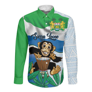 Personalised Afro Sierra Leone Long Sleeve Button Shirt Chimp With Drum - Happy Independence Day