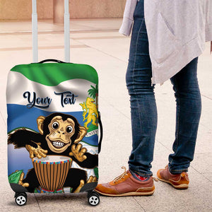 Personalised Afro Sierra Leone Luggage Cover Chimp With Drum - Happy Independence Day