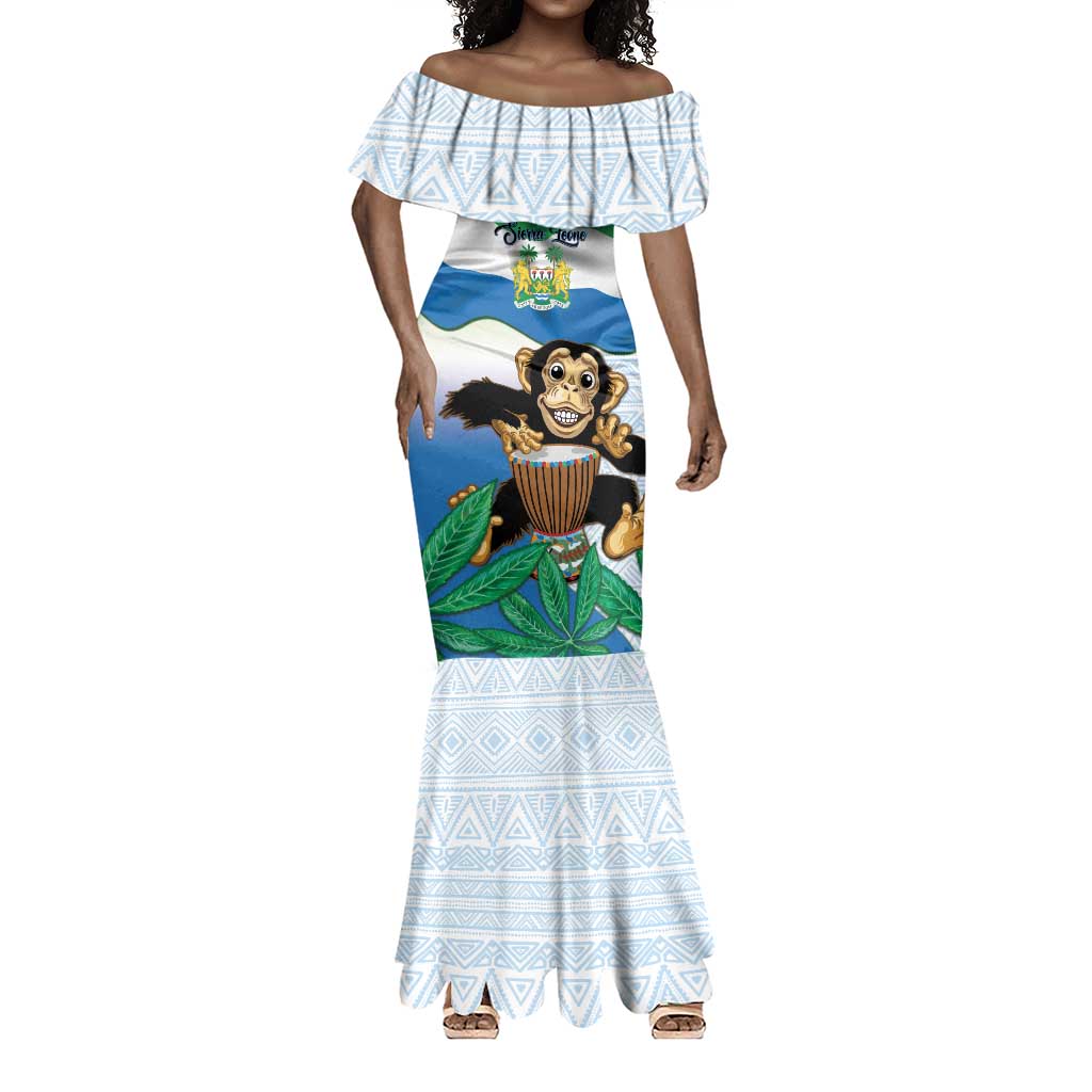Personalised Afro Sierra Leone Mermaid Dress Chimp With Drum - Happy Independence Day