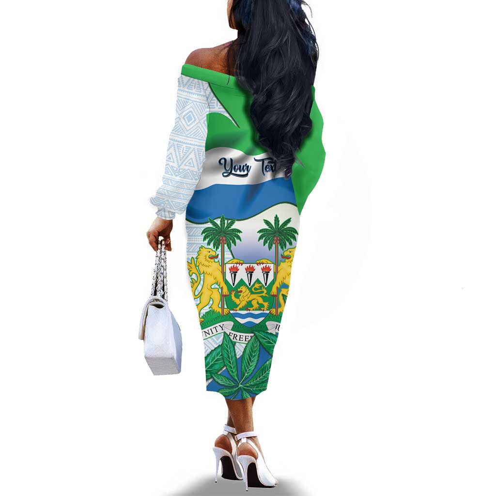 Personalised Afro Sierra Leone Off The Shoulder Long Sleeve Dress Chimp With Drum - Happy Independence Day