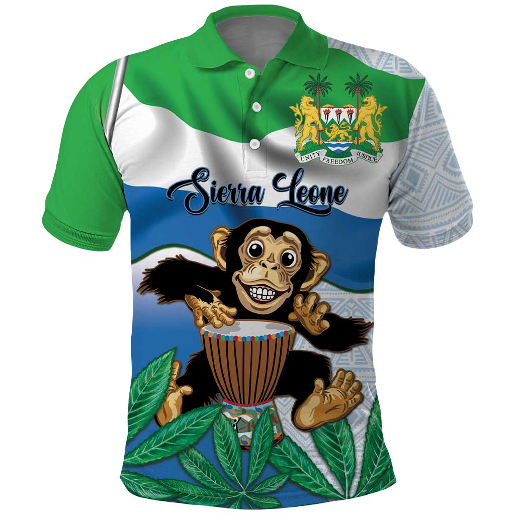 Personalised Afro Sierra Leone Polo Shirt Chimp With Drum - Happy Independence Day