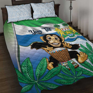 Personalised Afro Sierra Leone Quilt Bed Set Chimp With Drum - Happy Independence Day