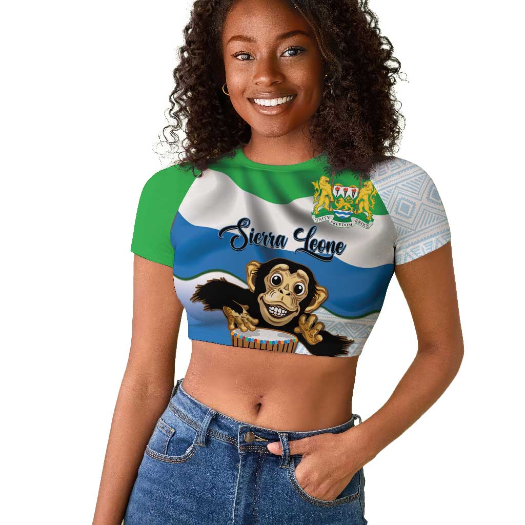 Personalised Afro Sierra Leone Raglan Cropped T shirt Chimp With Drum - Happy Independence Day