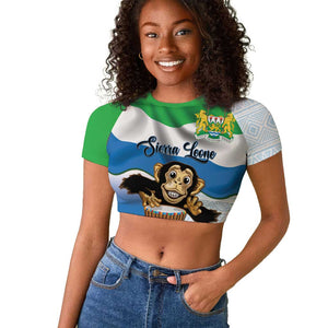 Personalised Afro Sierra Leone Raglan Cropped T shirt Chimp With Drum - Happy Independence Day