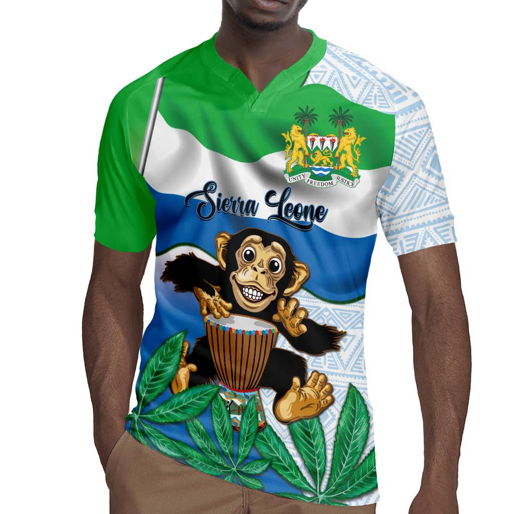 Personalised Afro Sierra Leone Rugby Jersey Chimp With Drum - Happy Independence Day