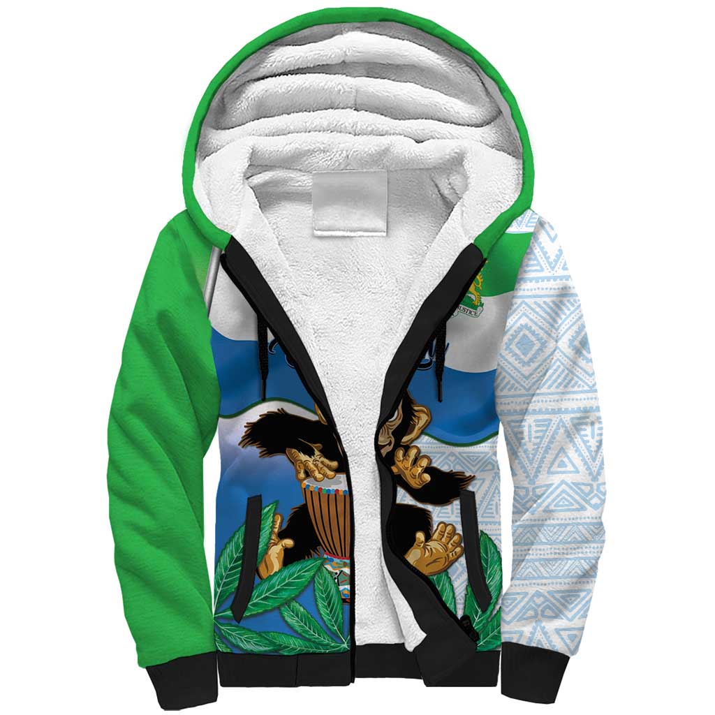 Personalised Afro Sierra Leone Sherpa Hoodie Chimp With Drum - Happy Independence Day